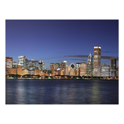 Forex Fine Art Print - Wandbild Chicago Skyline bei Nacht - Quer 3:4