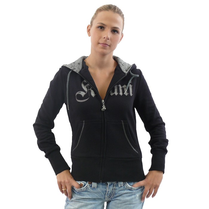 Kani Ladies Zip Hoody Jaquared Logo Blac