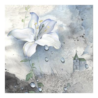 Vliestapete - Blumentapete Tränen einer Lilie Fototapete Quadrat